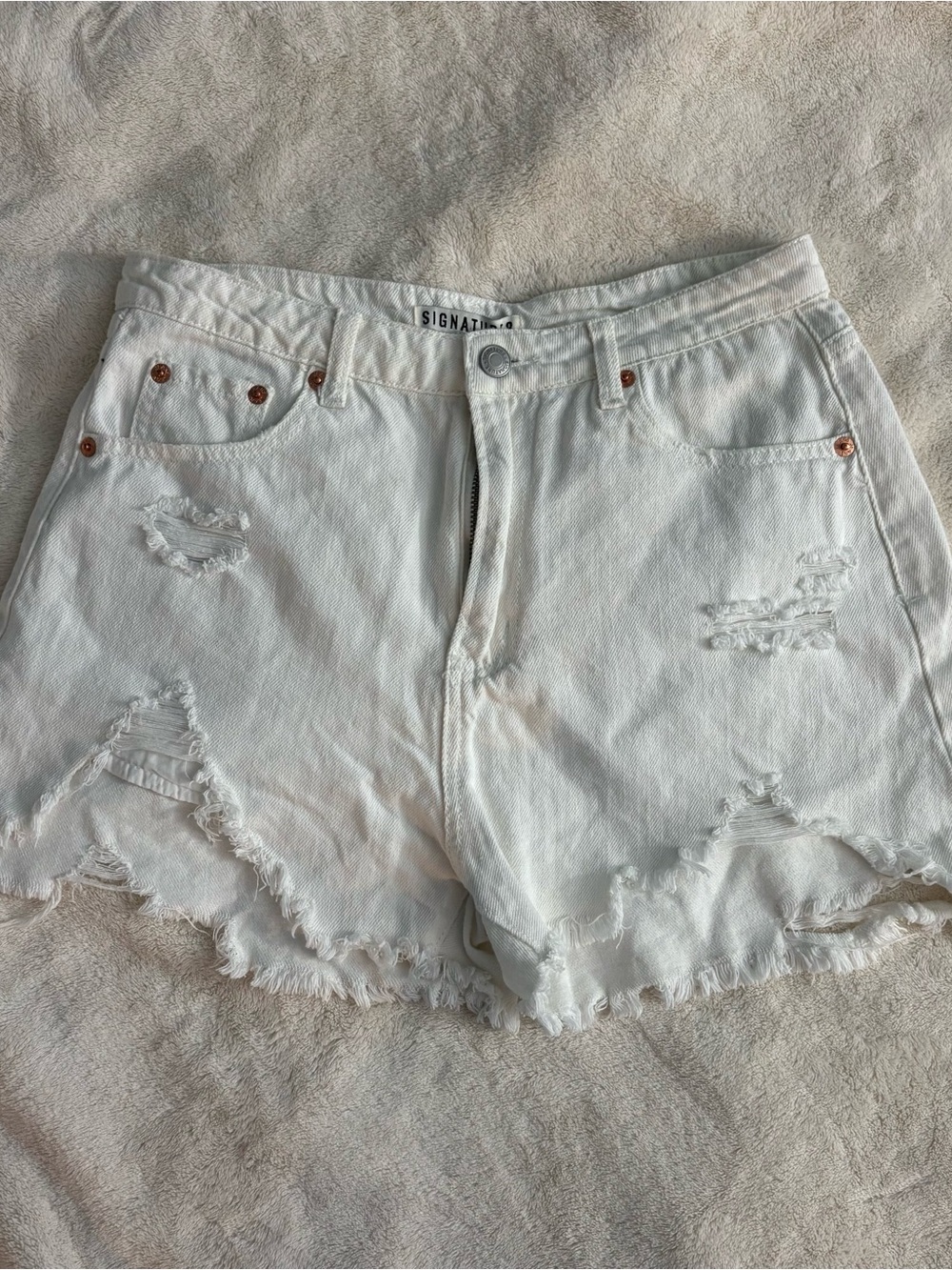 Signature 8 White Denim Distressed Shorts